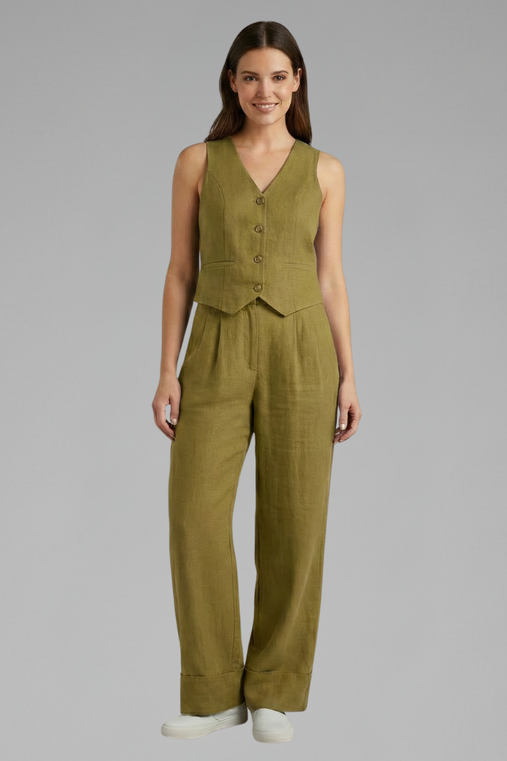 Sloane | Women's V-Neck Waistcoat and Wide Trouser Set