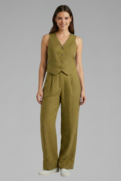 Sloane | Women's V-Neck Waistcoat and Wide Trouser Set