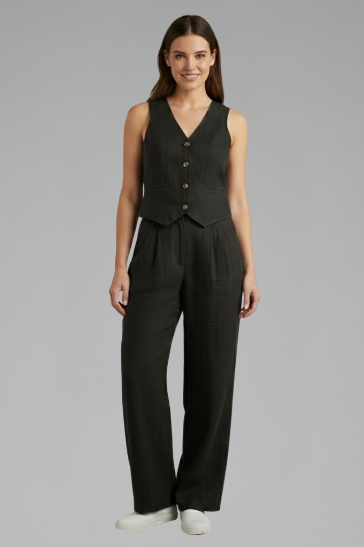 Sloane | Women's V-Neck Waistcoat and Wide Trouser Set