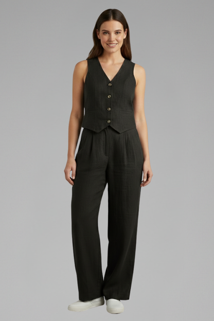 Sloane | Women's V-Neck Waistcoat and Wide Trouser Set