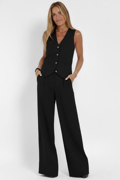 Amber | Women's V-Neck Waistcoat and Wide-Leg Trouser Set