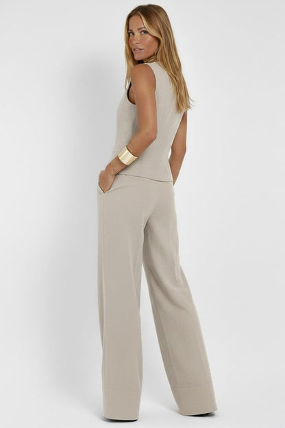 Amber | Women's V-Neck Waistcoat and Wide-Leg Trouser Set