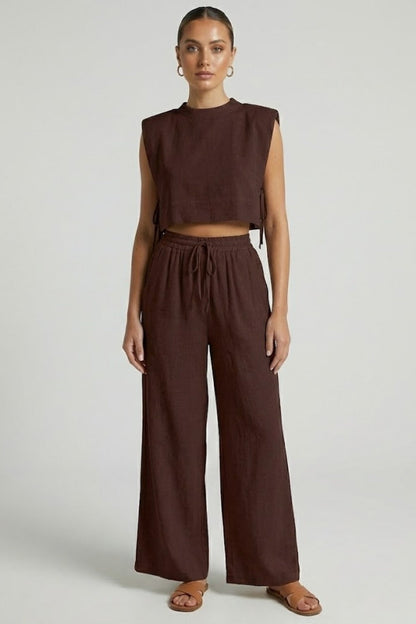 Nova | Women's Sleeveless Top Wide Leg Pants Two-Piece Set