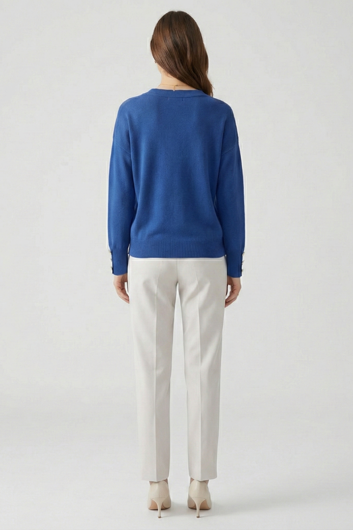 Cleo | Women's V-Neck Dropped Shoulder Buttoned Cuff Sweater