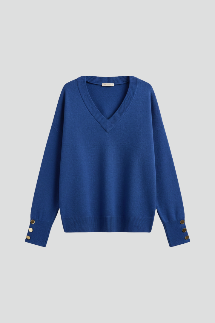 Cleo | Women's V-Neck Dropped Shoulder Buttoned Cuff Sweater