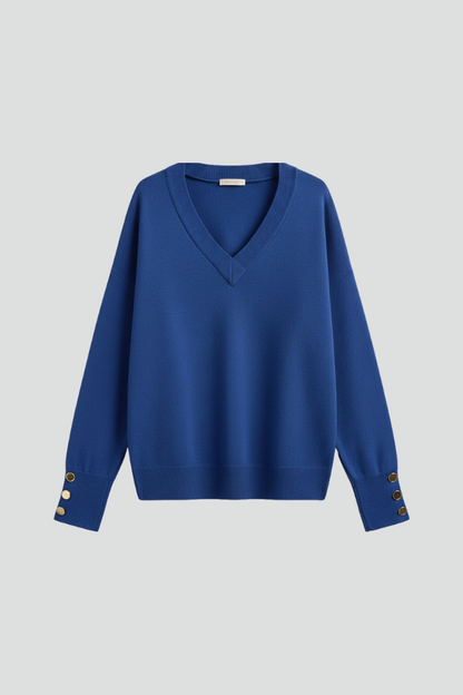 Cleo | Women's V-Neck Dropped Shoulder Buttoned Cuff Sweater