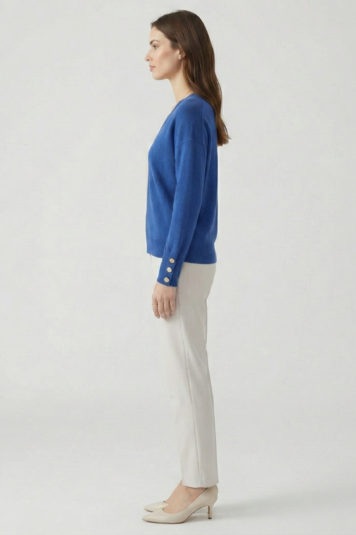 Cleo | Women's V-Neck Dropped Shoulder Buttoned Cuff Sweater