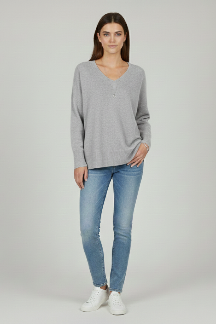 Isla | Women's V-Neck Dropped Shoulder Straight Hem Sweater