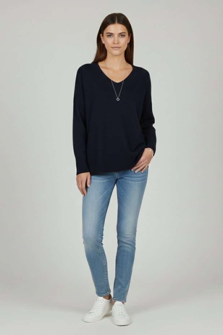 Isla | Women's V-Neck Dropped Shoulder Straight Hem Sweater