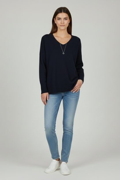Isla | Women's V-Neck Dropped Shoulder Straight Hem Sweater