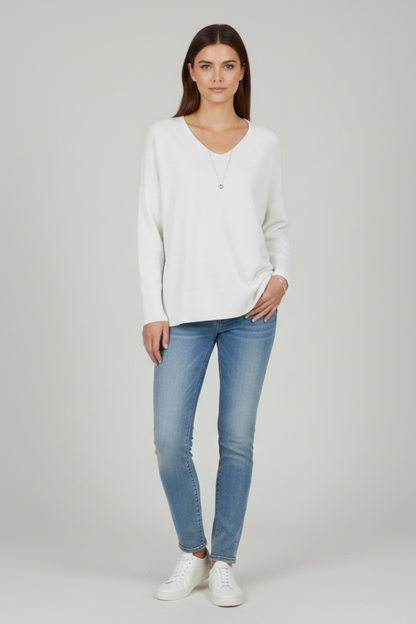 Isla | Women's V-Neck Dropped Shoulder Straight Hem Sweater