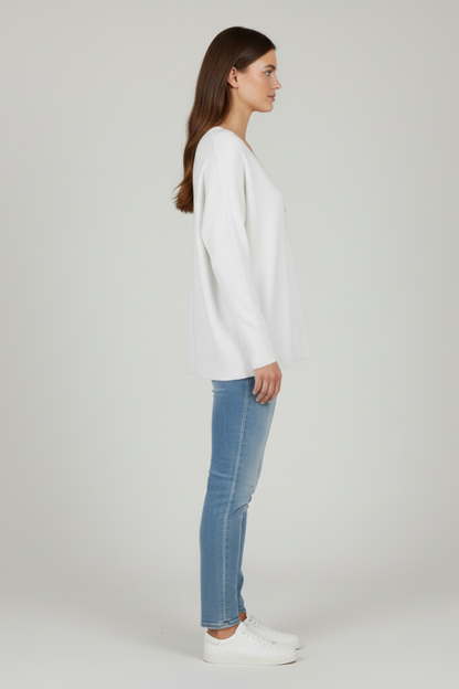 Isla | Women's V-Neck Dropped Shoulder Straight Hem Sweater