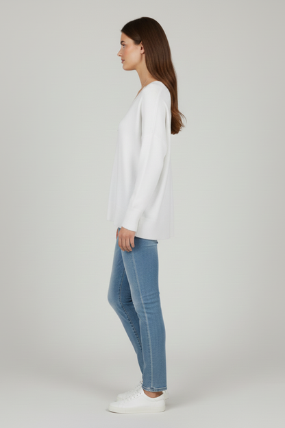 Isla | Women's V-Neck Dropped Shoulder Straight Hem Sweater