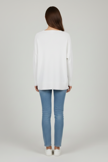 Isla | Women's V-Neck Dropped Shoulder Straight Hem Sweater