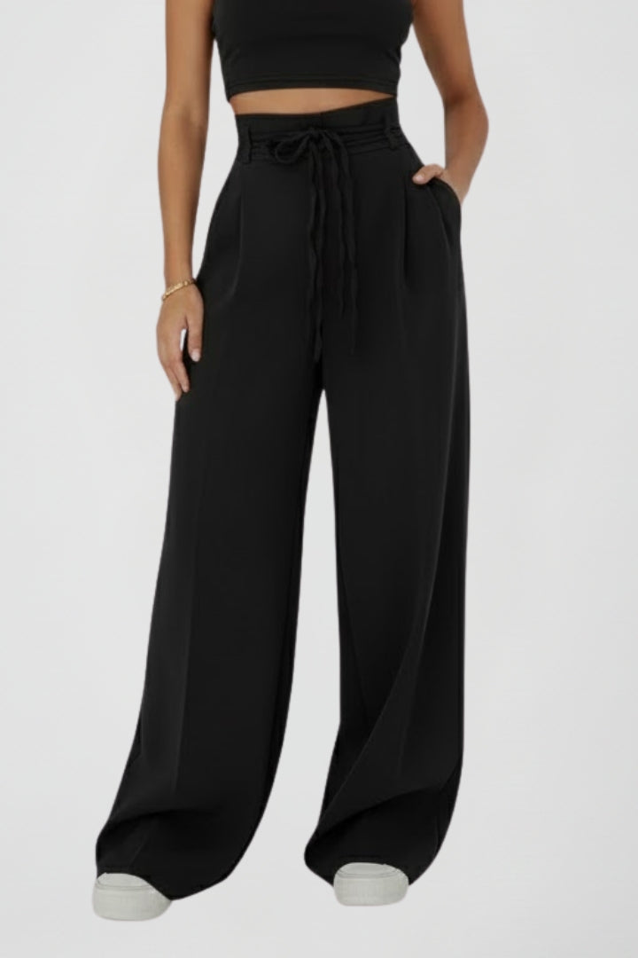 Demi | Women's High Rise Tie Waist Wide Leg Trousers