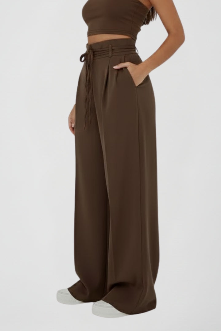 Demi | Women's High Rise Tie Waist Wide Leg Trousers