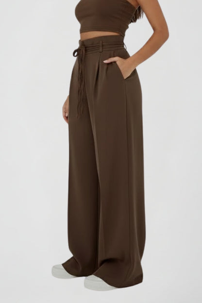 Demi | Women's High Rise Tie Waist Wide Leg Trousers