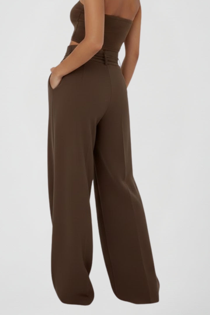 Demi | Women's High Rise Tie Waist Wide Leg Trousers