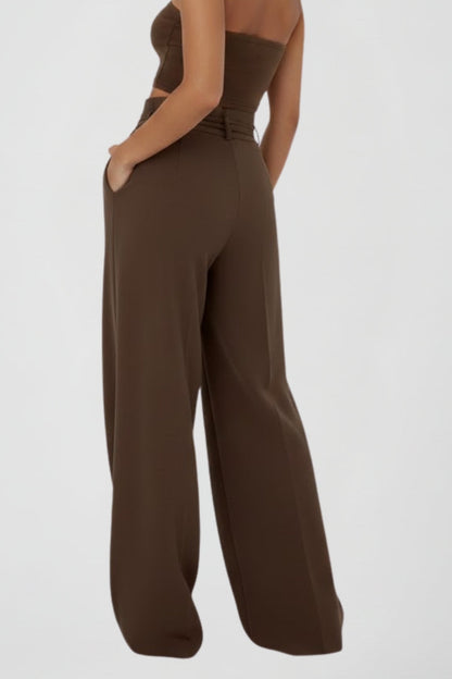 Demi | Women's High Rise Tie Waist Wide Leg Trousers