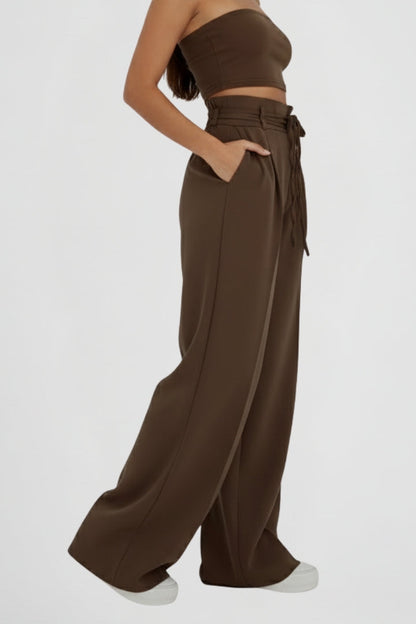 Demi | Women's High Rise Tie Waist Wide Leg Trousers