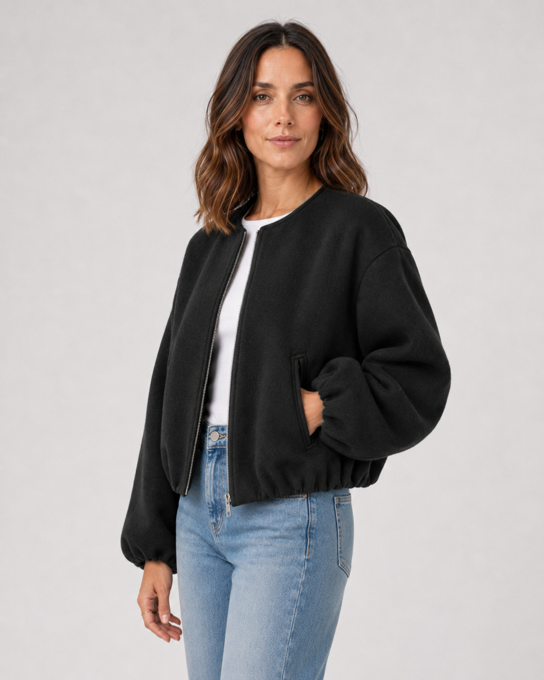 Opal | Women's Cropped Wool Blend Bomber Jacket