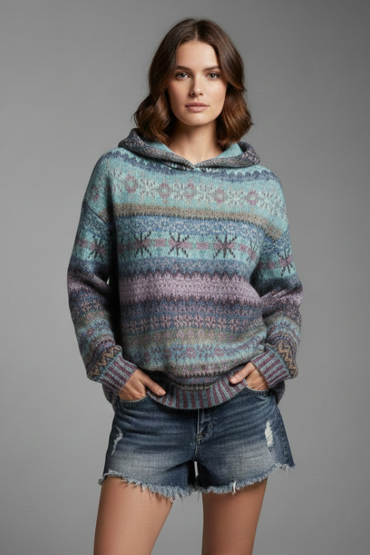 Maya | Women's Geometric Patterned Knit Hoodie