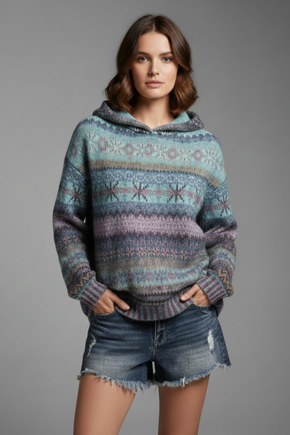 Maya | Women's Geometric Patterned Knit Hoodie