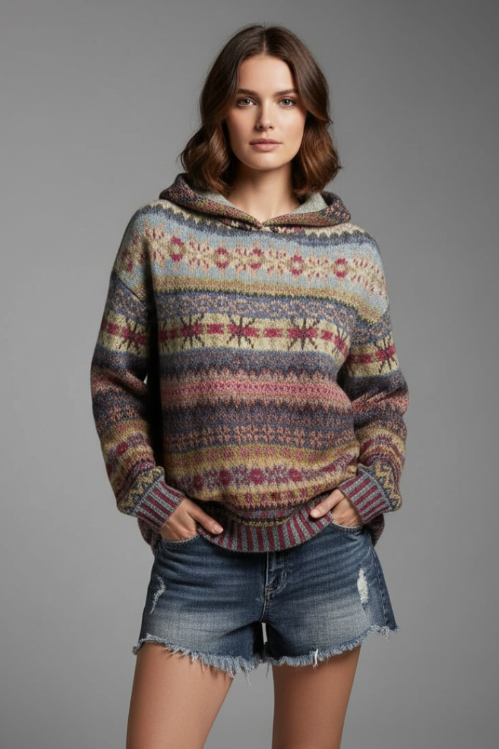 Maya | Women's Geometric Patterned Knit Hoodie