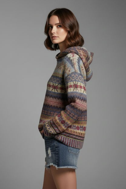 Maya | Women's Geometric Patterned Knit Hoodie