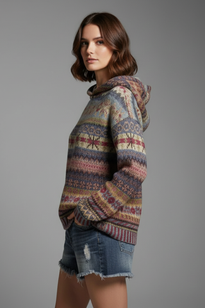 Maya | Women's Geometric Patterned Knit Hoodie