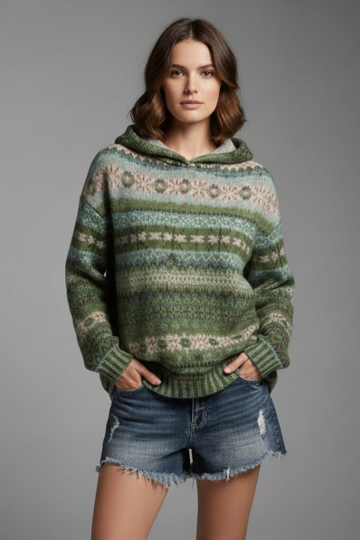 Maya | Women's Geometric Patterned Knit Hoodie