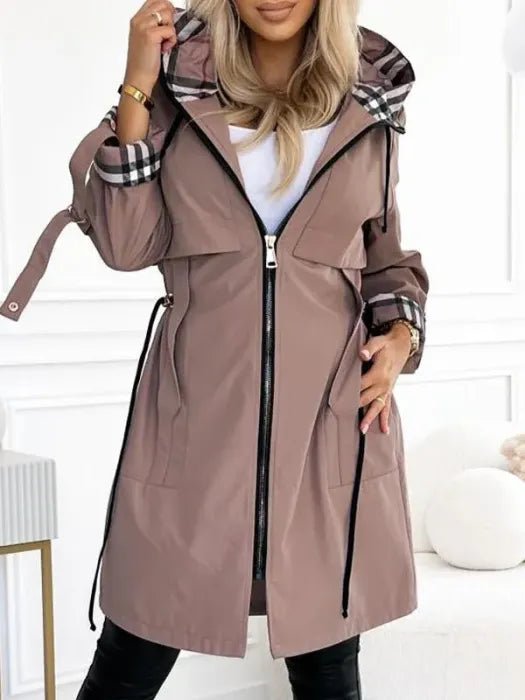 Tara | Women's Hooded Drawstring Waist Trench Coat
