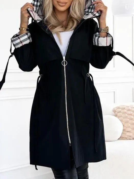 Tara | Women's Hooded Drawstring Waist Trench Coat