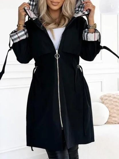 Tara | Women's Hooded Drawstring Waist Trench Coat