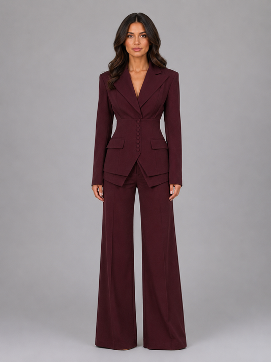 Delyth | Peaked Lapel Cinched Waist Blazer and Trouser Set