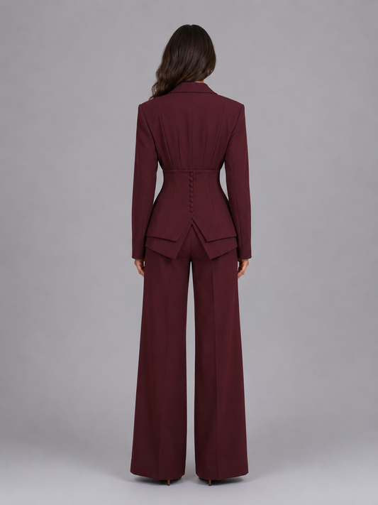 Delyth | Peaked Lapel Cinched Waist Blazer and Trouser Set