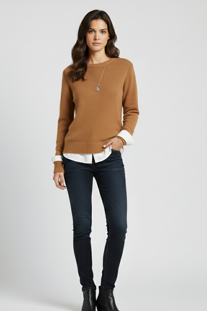 Ruby | Women's Round Neck Ribbed Hem Knit Sweater