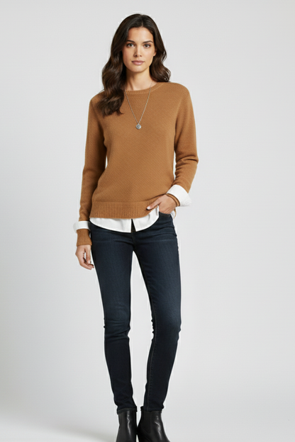 Ruby | Women's Round Neck Ribbed Hem Knit Sweater