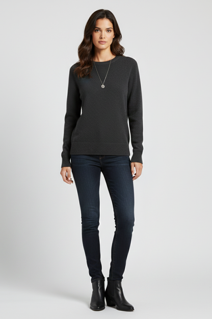 Ruby | Women's Round Neck Ribbed Hem Knit Sweater