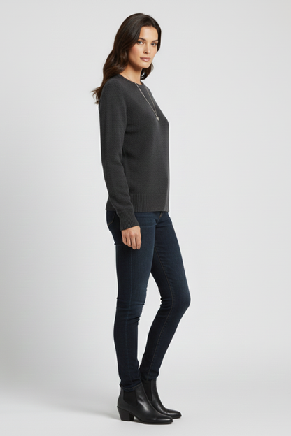 Ruby | Women's Round Neck Ribbed Hem Knit Sweater