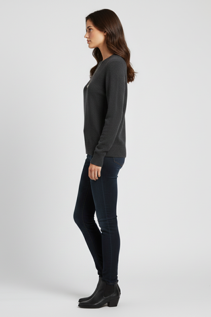 Ruby | Women's Round Neck Ribbed Hem Knit Sweater