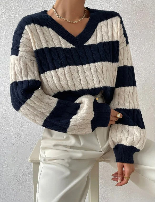 Amelie | Striped Cable Knit Sweater
