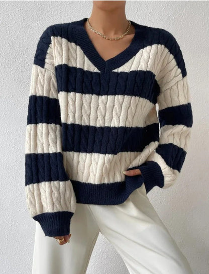 Amelie | Striped Cable Knit Sweater