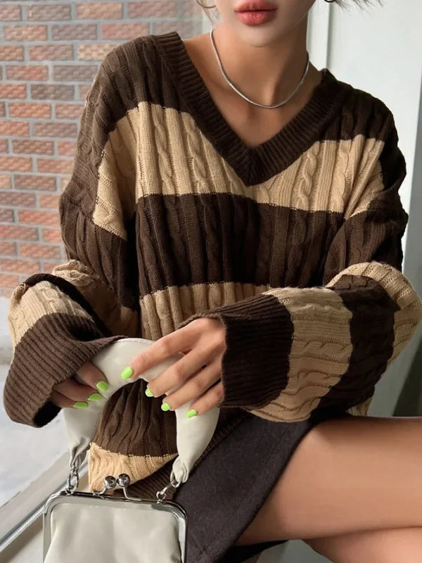 Amelie | Striped Cable Knit Sweater