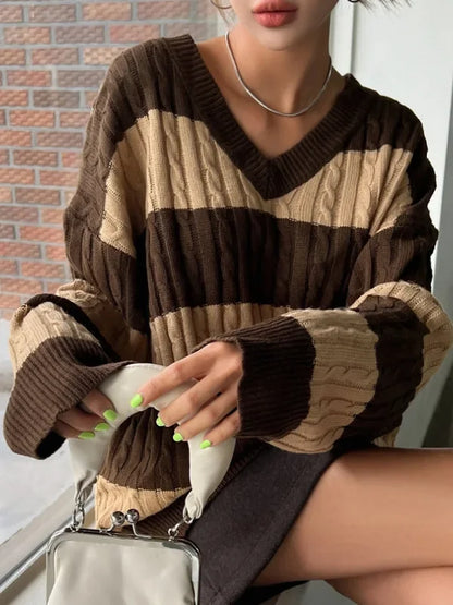 Amelie | Striped Cable Knit Sweater
