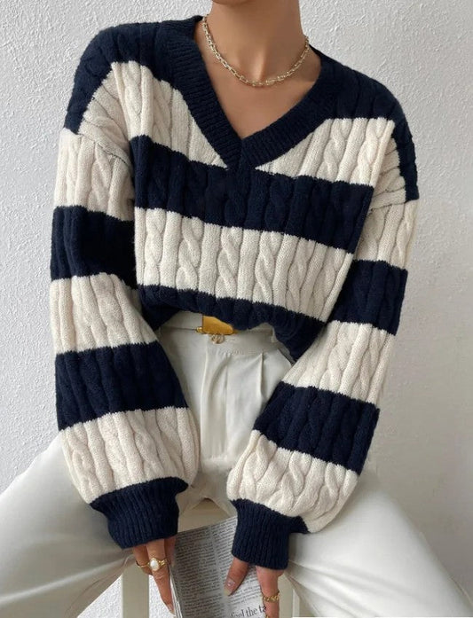 Amelie | Striped Cable Knit Sweater