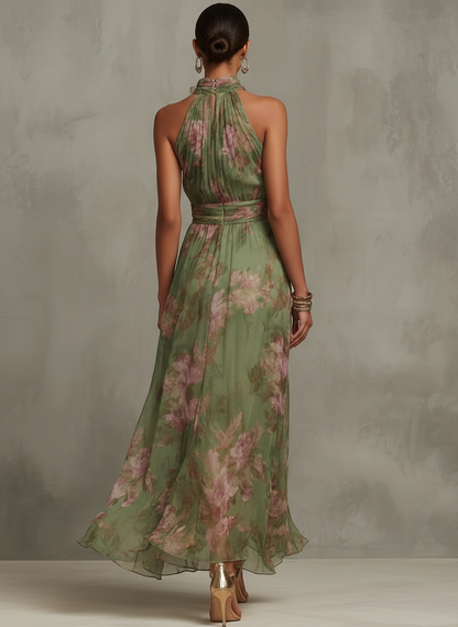 Haltova | Printed Halterneck Flowing Occasion Maxi Dress