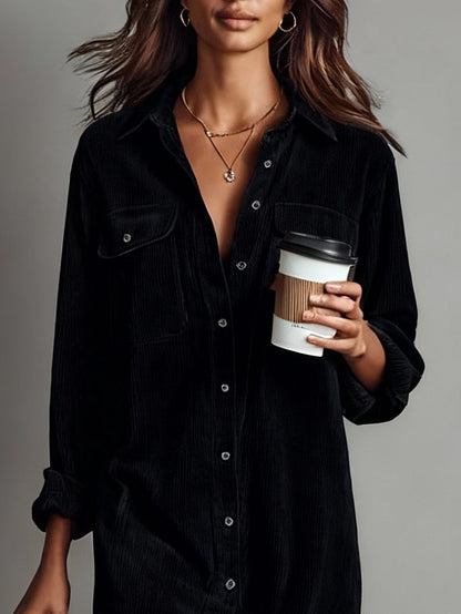 Lior | Corduroy Long-Sleeve Midi Shirt Dress