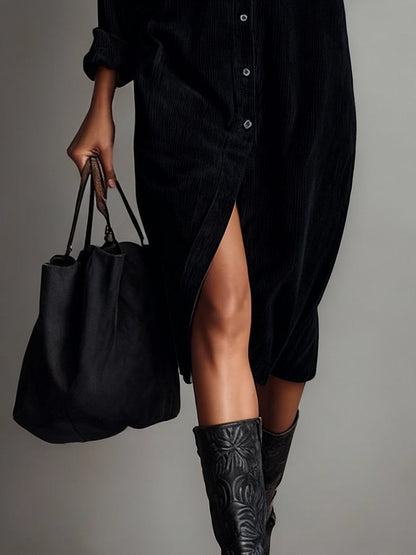 Lior | Corduroy Long-Sleeve Midi Shirt Dress