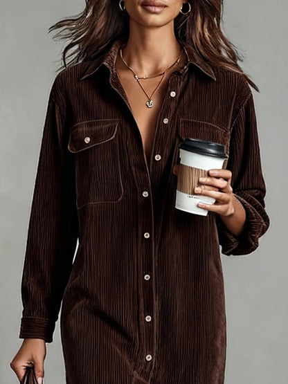 Lior | Corduroy Long-Sleeve Midi Shirt Dress